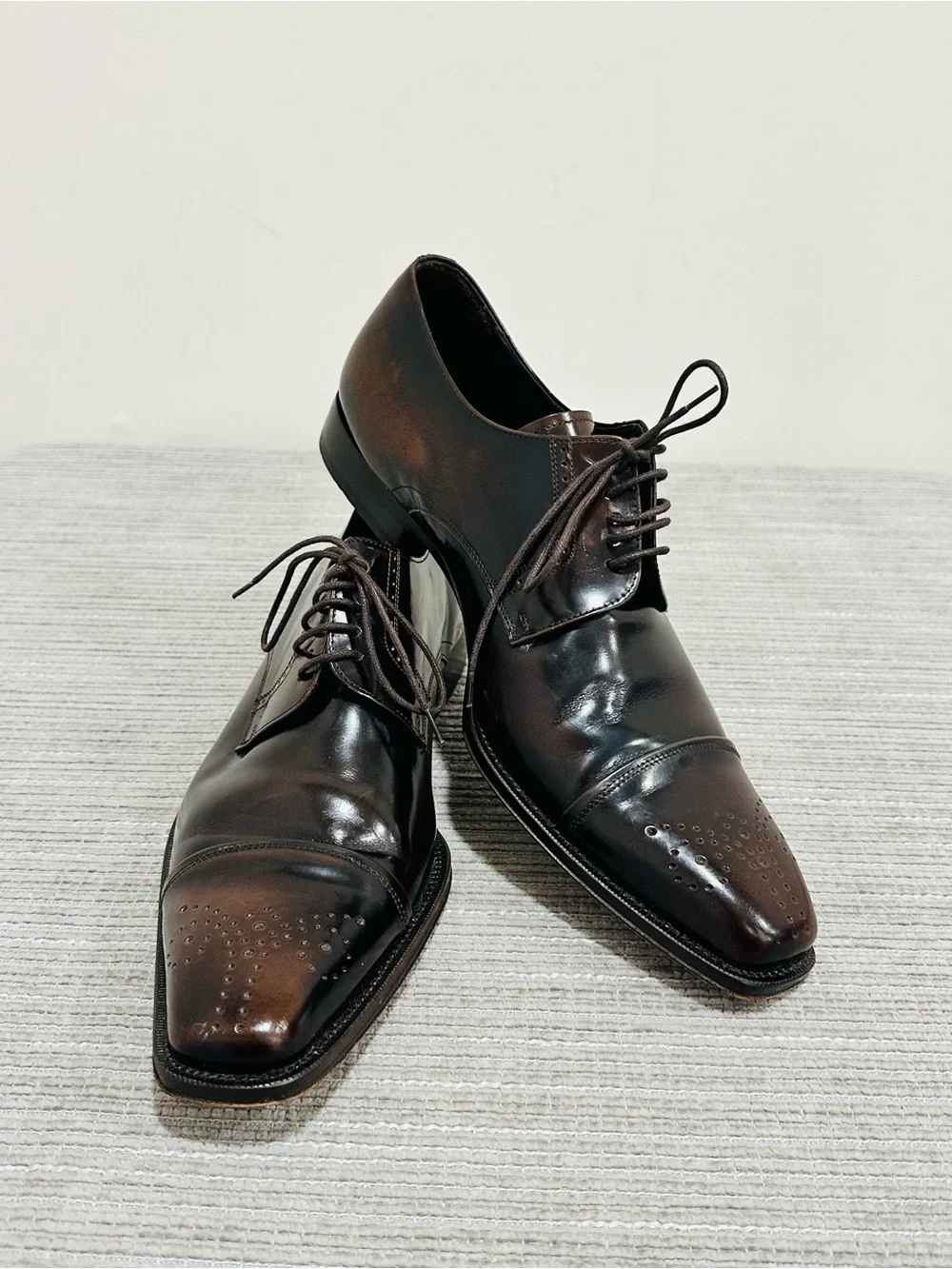 Mezlan Men’s Size 7,5 French Toe Classic Brown Leather Oxford Dress Shoes